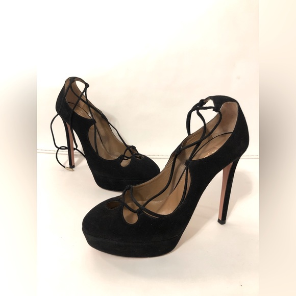 Aquazzura black suede lace up pumps size